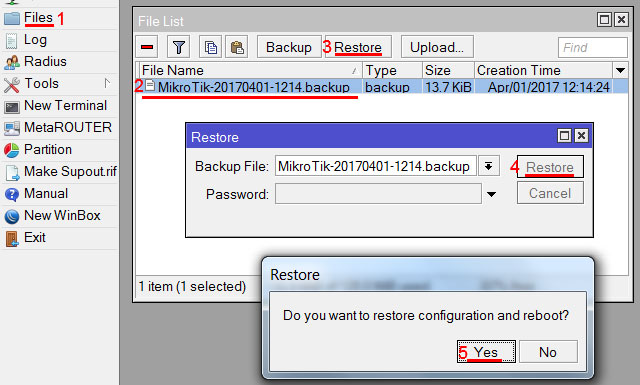 Восстановить настройки MikroTik