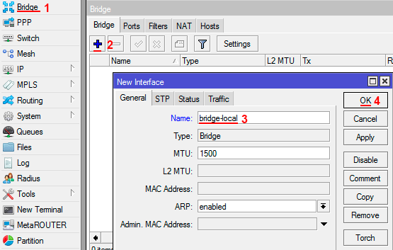 Добавляем Bridge интерфейс в MikroTik