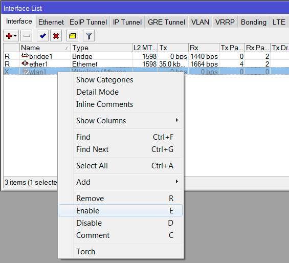 Включение wifi интерфейса MikroTik