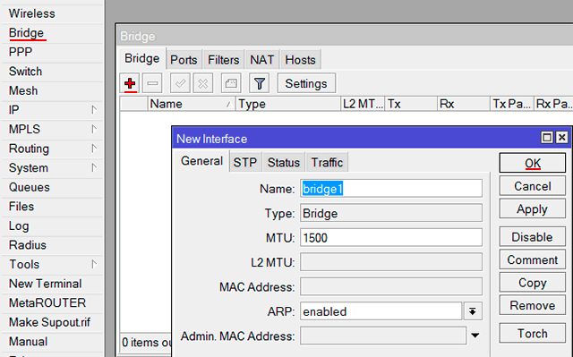 Создание бриджа MikroTik